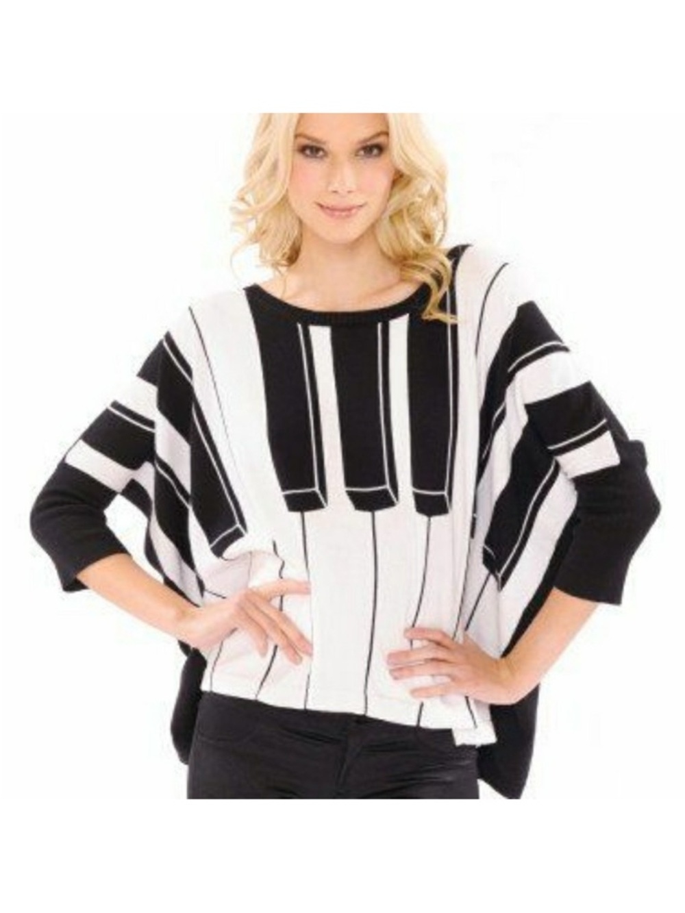 Betsey Johnson Rare Piano “Play Me” Intarsia Batwing Sleeve Sweater One Size
